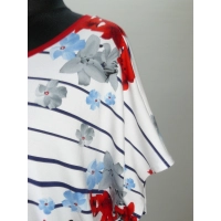 Bluzka oversize w marynarskie paski i kwiaty - biodra 138cm